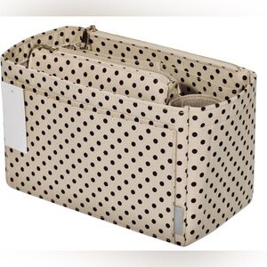 Upgraded Sturdy Satin Purse Organizer: Sturdy Satin Beige w Polka Dots Size: XL
